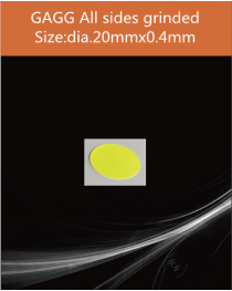 GAGG Ce scintillation crystal, GAGG Ce crystal, GAGG scintillator, Ce:Gd3Al2Ga3O12 crystal, dia.20x0.4mm all sides grinded